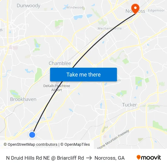 N Druid Hills Rd NE @ Briarcliff Rd to Norcross, GA map