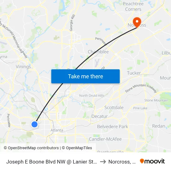 Joseph E Boone Blvd NW @ Lanier St NW to Norcross, GA map