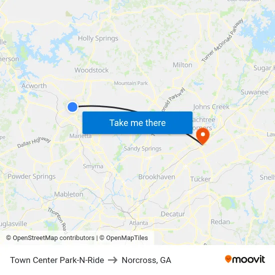 Town Center Park-N-Ride to Norcross, GA map