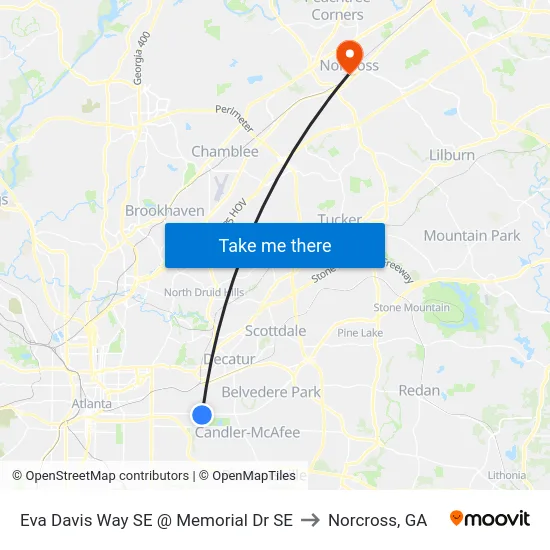 Eva Davis Way SE @ Memorial Dr SE to Norcross, GA map