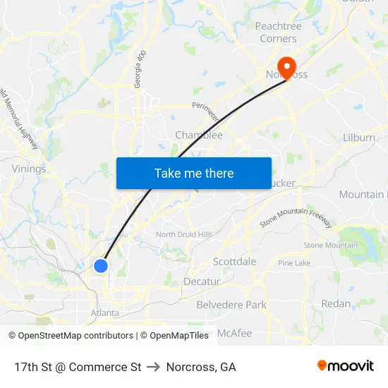 17th St @ Commerce St to Norcross, GA map
