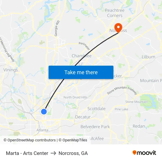 Marta - Arts Center to Norcross, GA map