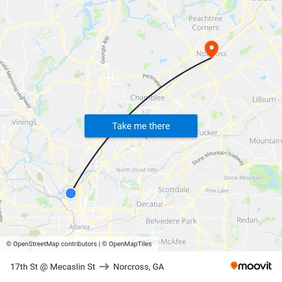 17th St @ Mecaslin St to Norcross, GA map