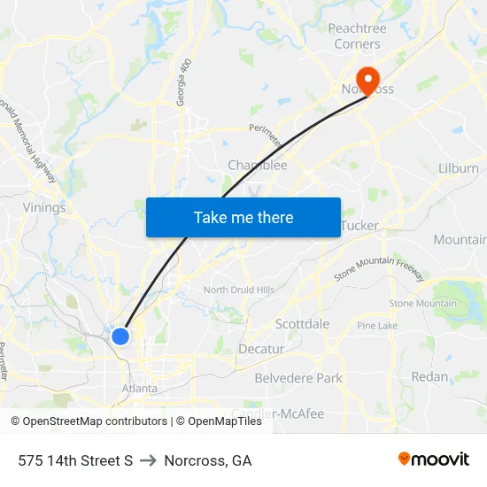 575 14th Street S to Norcross, GA map