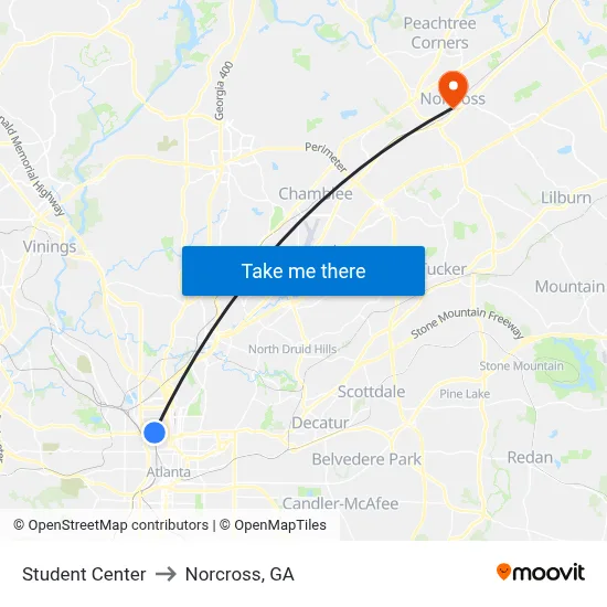 Student Center to Norcross, GA map