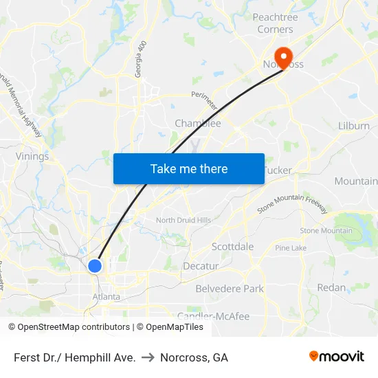 Ferst Dr./ Hemphill Ave. to Norcross, GA map