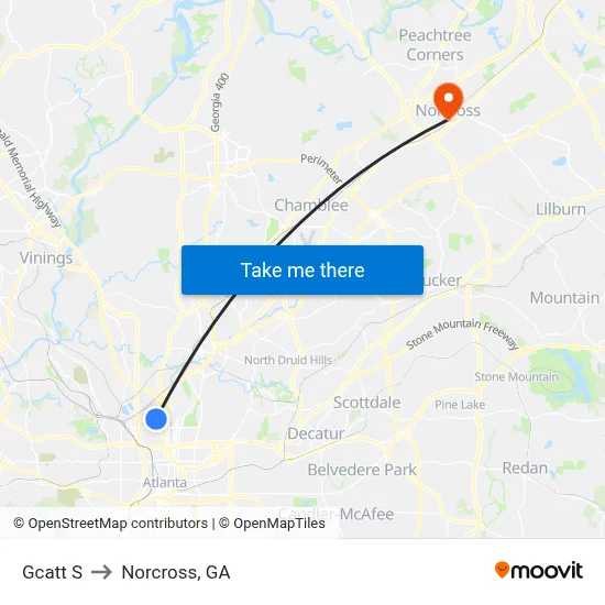 Gcatt S to Norcross, GA map