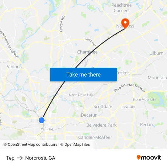 Tep to Norcross, GA map