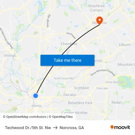 Techwood Dr./5th St. Nw to Norcross, GA map
