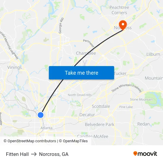 Fitten Hall to Norcross, GA map