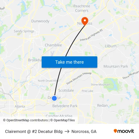 Clairemont @ #2 Decatur Bldg to Norcross, GA map
