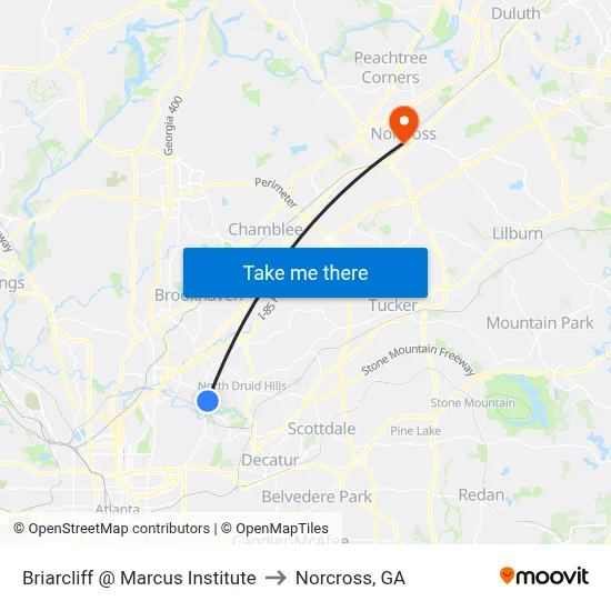 Briarcliff @ Marcus Institute to Norcross, GA map