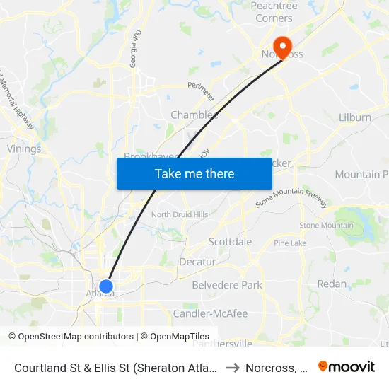Courtland St & Ellis St (Sheraton Atlanta) to Norcross, GA map