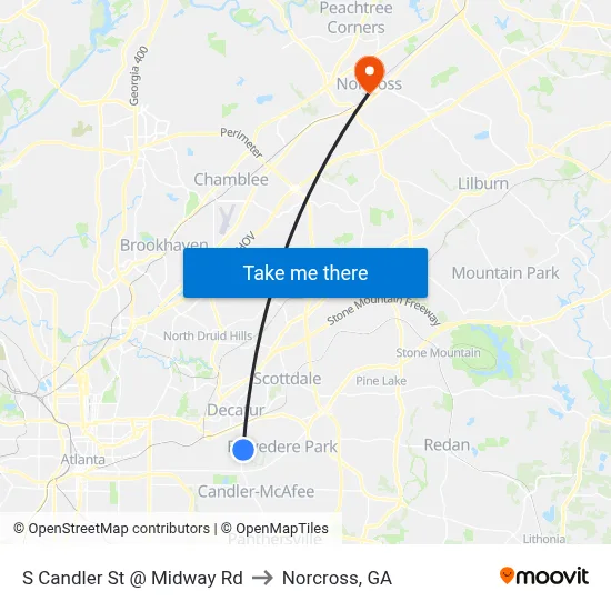 S Candler St @ Midway Rd to Norcross, GA map