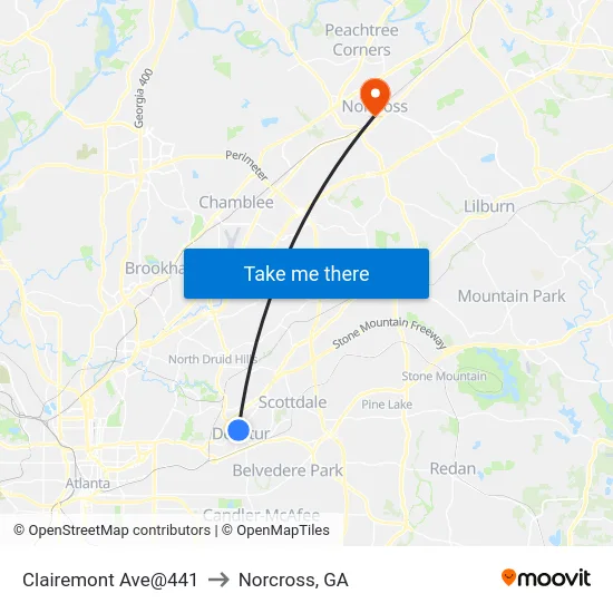 Clairemont Ave@441 to Norcross, GA map