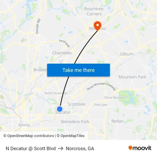 N Decatur @ Scott Blvd to Norcross, GA map