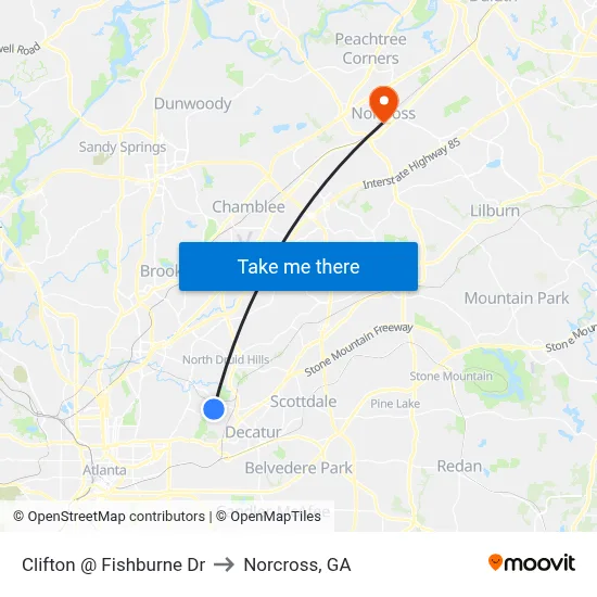 Clifton @ Fishburne Dr to Norcross, GA map