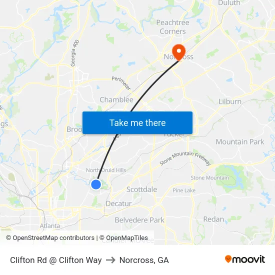Clifton Rd @ Clifton Way to Norcross, GA map