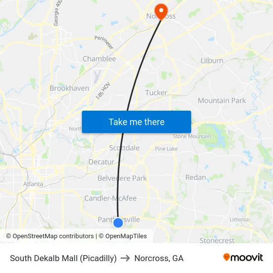 South Dekalb Mall (Picadilly) to Norcross, GA map