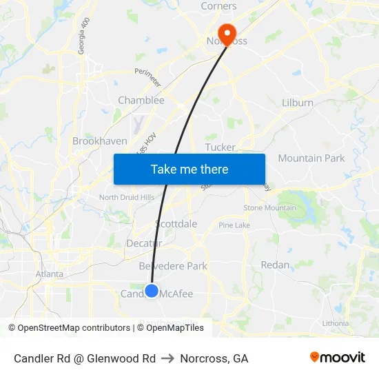 Candler Rd @ Glenwood Rd to Norcross, GA map