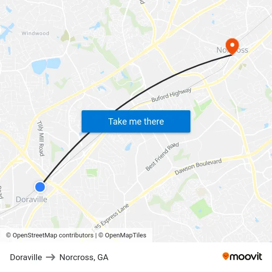 Doraville to Norcross, GA map