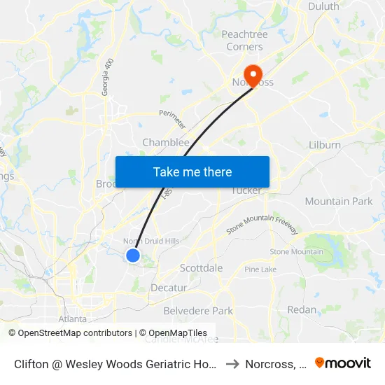 Clifton @ Wesley Woods Geriatric Hospital to Norcross, GA map