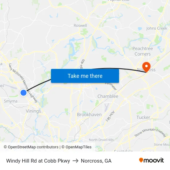 Windy Hill Rd at Cobb Pkwy to Norcross, GA map