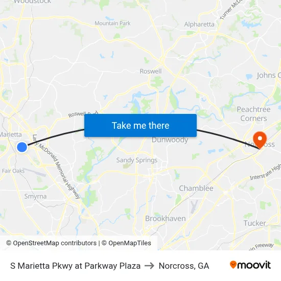 S Marietta Pkwy at Parkway Plaza to Norcross, GA map