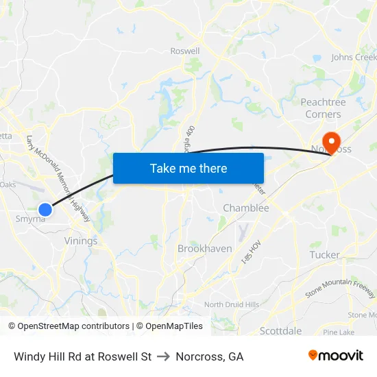 Windy Hill Rd at Roswell St to Norcross, GA map