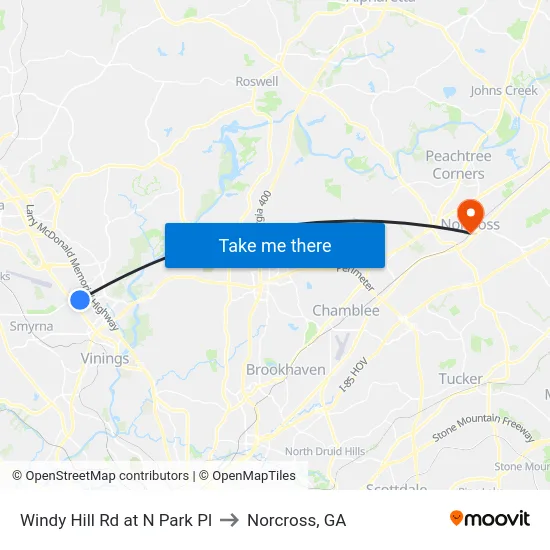 Windy Hill Rd at N Park Pl to Norcross, GA map