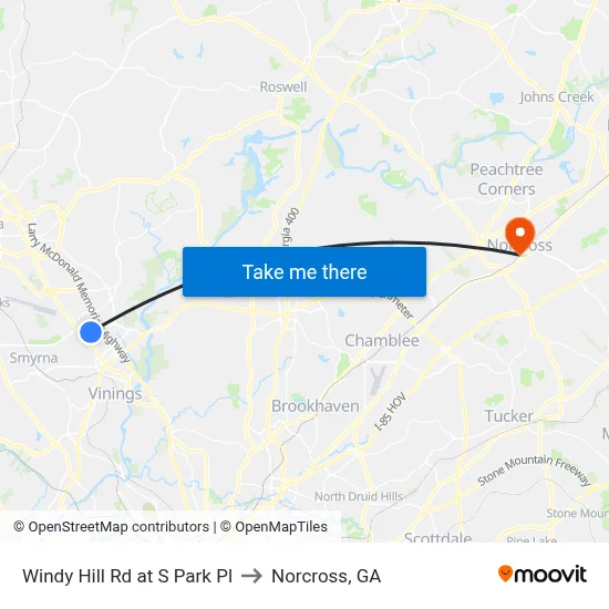 Windy Hill Rd at S Park Pl to Norcross, GA map