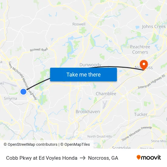 Cobb Pkwy at Ed Voyles Honda to Norcross, GA map