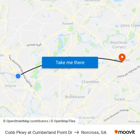 Cobb Pkwy at Cumberland Point Dr to Norcross, GA map