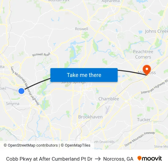 Cobb Pkwy at After Cumberland Pt Dr to Norcross, GA map