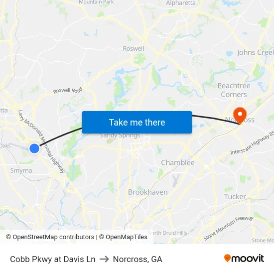 Cobb Pkwy at Davis Ln to Norcross, GA map