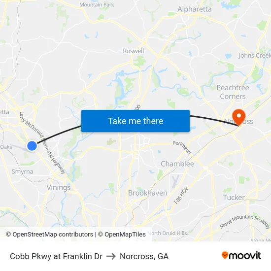 Cobb Pkwy at Franklin Dr to Norcross, GA map