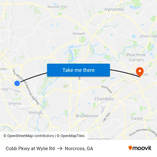 Cobb Pkwy at Wylie Rd to Norcross, GA map