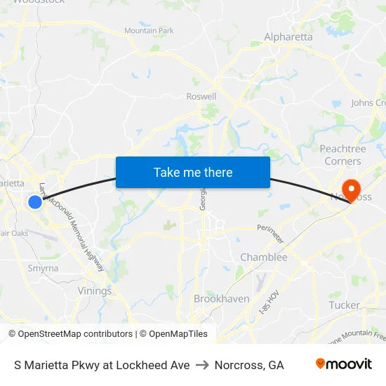 S Marietta Pkwy at Lockheed Ave to Norcross, GA map
