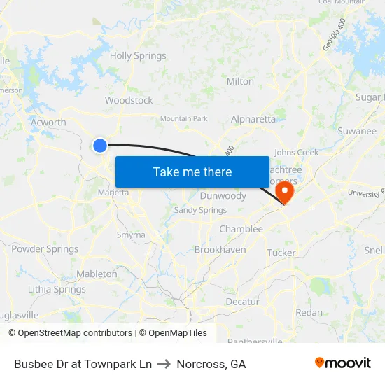 Busbee Dr at Townpark Ln to Norcross, GA map
