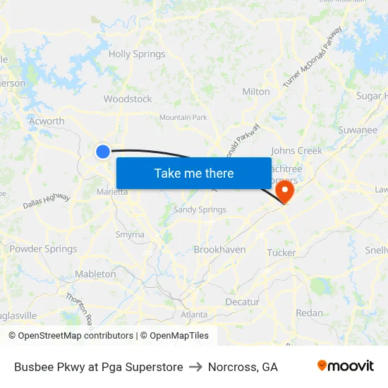 Busbee Pkwy at Pga Superstore to Norcross, GA map