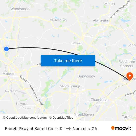 Barrett Pkwy at Barrett Creek Dr to Norcross, GA map