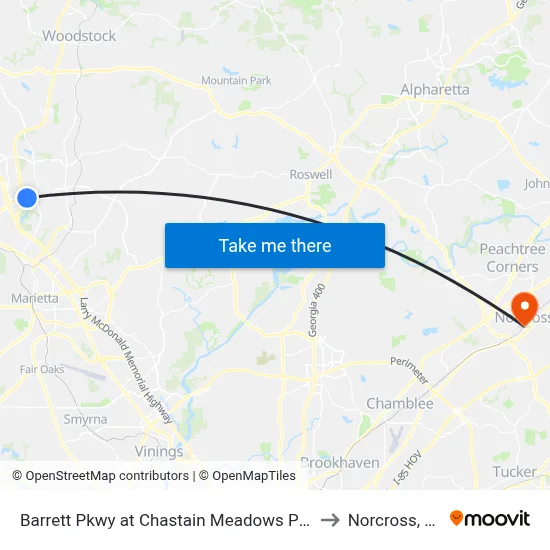 Barrett Pkwy at Chastain Meadows Pkwy to Norcross, GA map