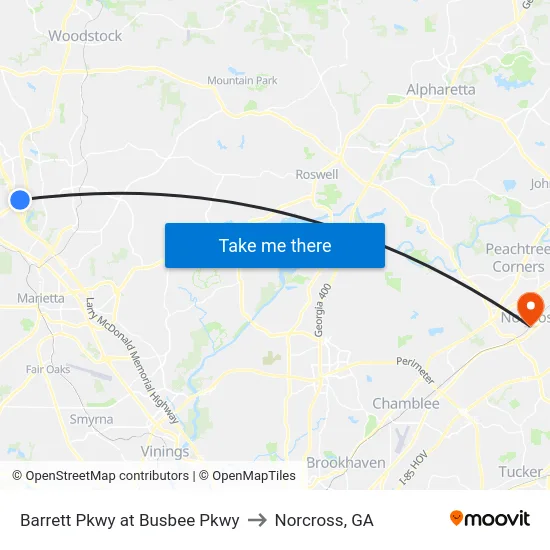 Barrett Pkwy at Busbee Pkwy to Norcross, GA map