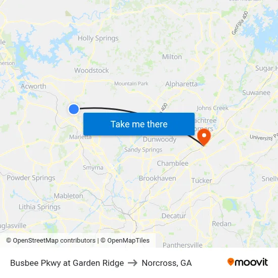 Busbee Pkwy at Garden Ridge to Norcross, GA map