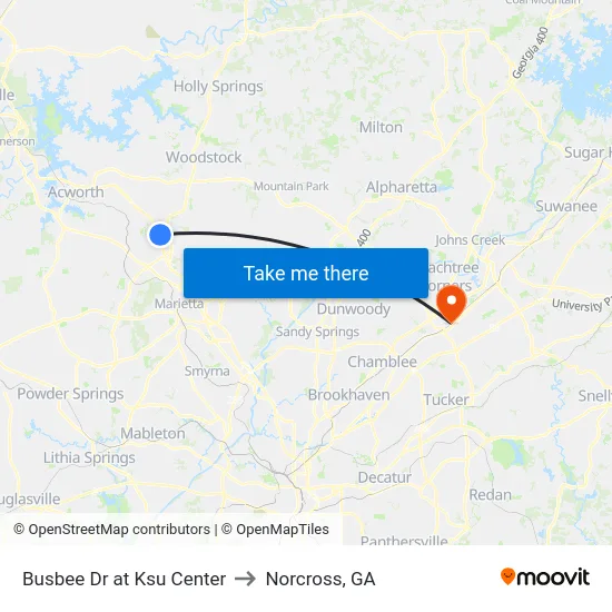 Busbee Dr at Ksu Center to Norcross, GA map