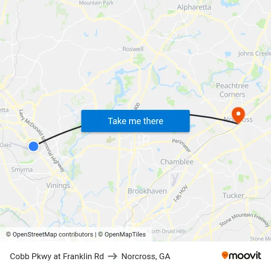 Cobb Pkwy at Franklin Rd to Norcross, GA map