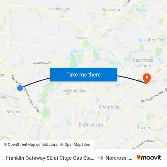 Franklin Gateway SE at Citgo Gas Station to Norcross, GA map