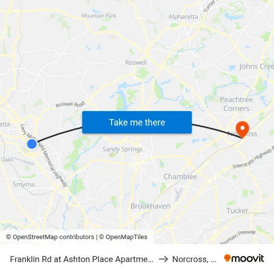 Franklin Rd at Ashton Place Apartments to Norcross, GA map