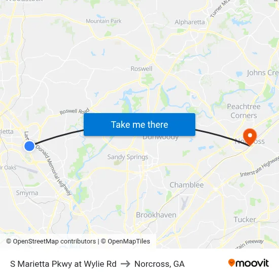 S Marietta Pkwy at Wylie Rd to Norcross, GA map