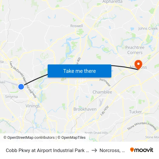 Cobb Pkwy at Airport Industrial Park Dr to Norcross, GA map
